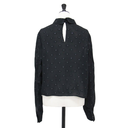 23春夏 ブラックフラワー ショートシャツ ブラウス / プルオーバー 長袖 シアー タック