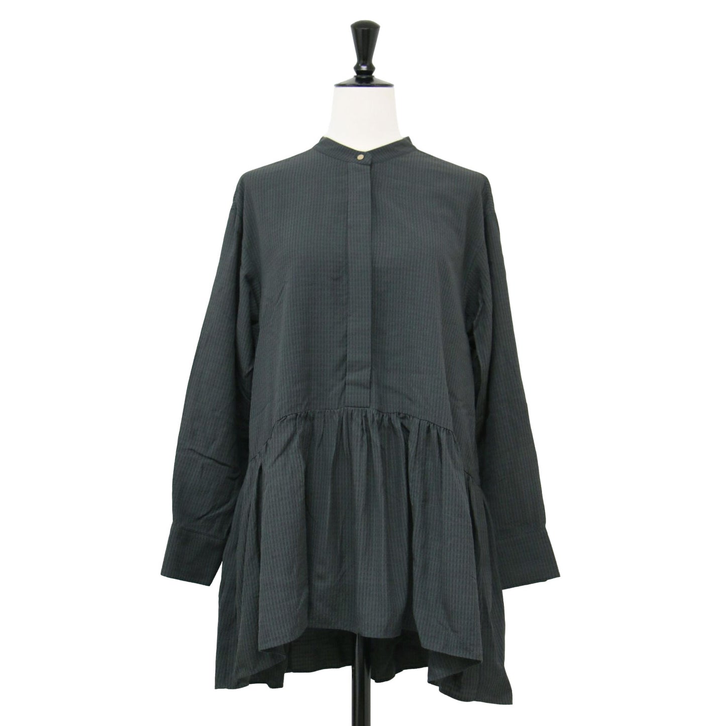 23秋冬 ドレープ ドビー クロス チュニック ブラウス / チュニック 長袖 ノーカラー ペプラム フレア