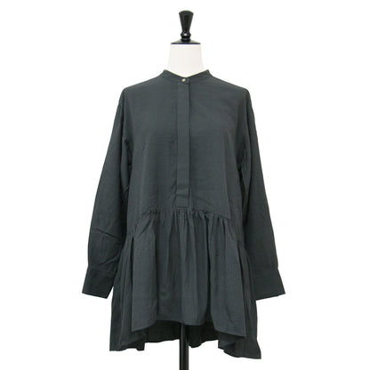 23秋冬 ドレープ ドビー クロス チュニック ブラウス / チュニック 長袖 ノーカラー ペプラム フレア