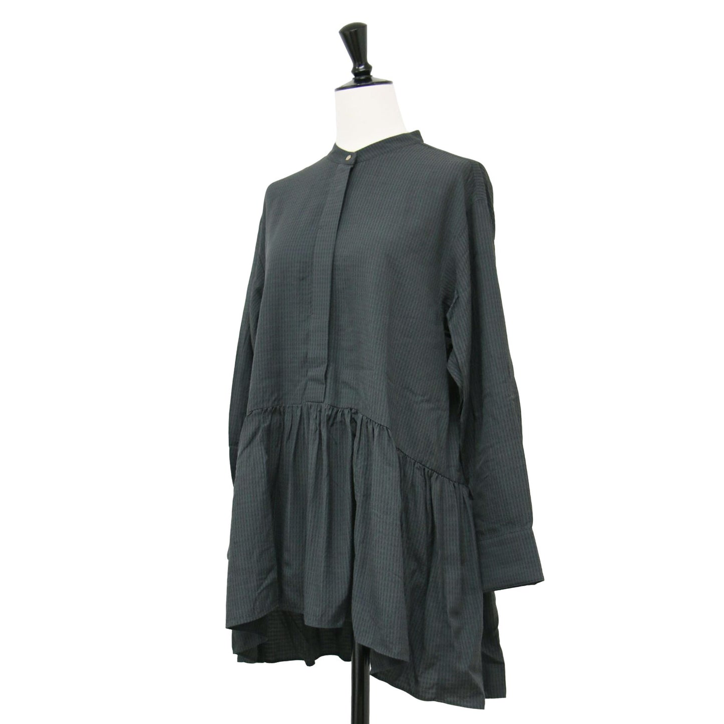 23秋冬 ドレープ ドビー クロス チュニック ブラウス / チュニック 長袖 ノーカラー ペプラム フレア