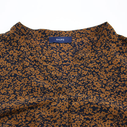 フラワー プリント ロングスリーブ Vネック ワンピース / ロング丈 ギャザー タック フレア 総柄