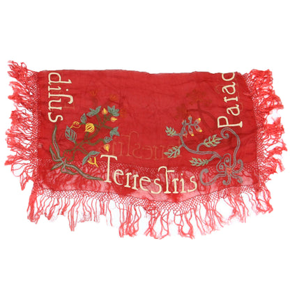 ロゴ 刺繍 フリンジ 大判 ストール / シルク ヴィンテージ オリエンタル柄 ボタニカル モチーフ