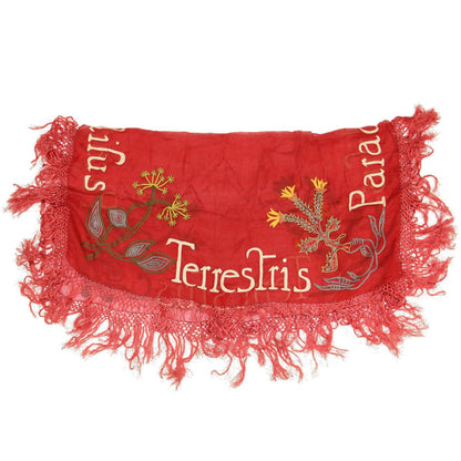 ロゴ 刺繍 フリンジ 大判 ストール / シルク ヴィンテージ オリエンタル柄 ボタニカル モチーフ