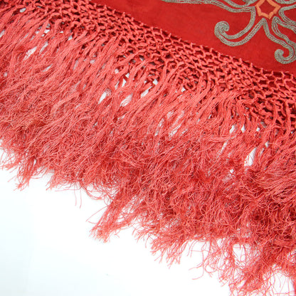 ロゴ 刺繍 フリンジ 大判 ストール / シルク ヴィンテージ オリエンタル柄 ボタニカル モチーフ