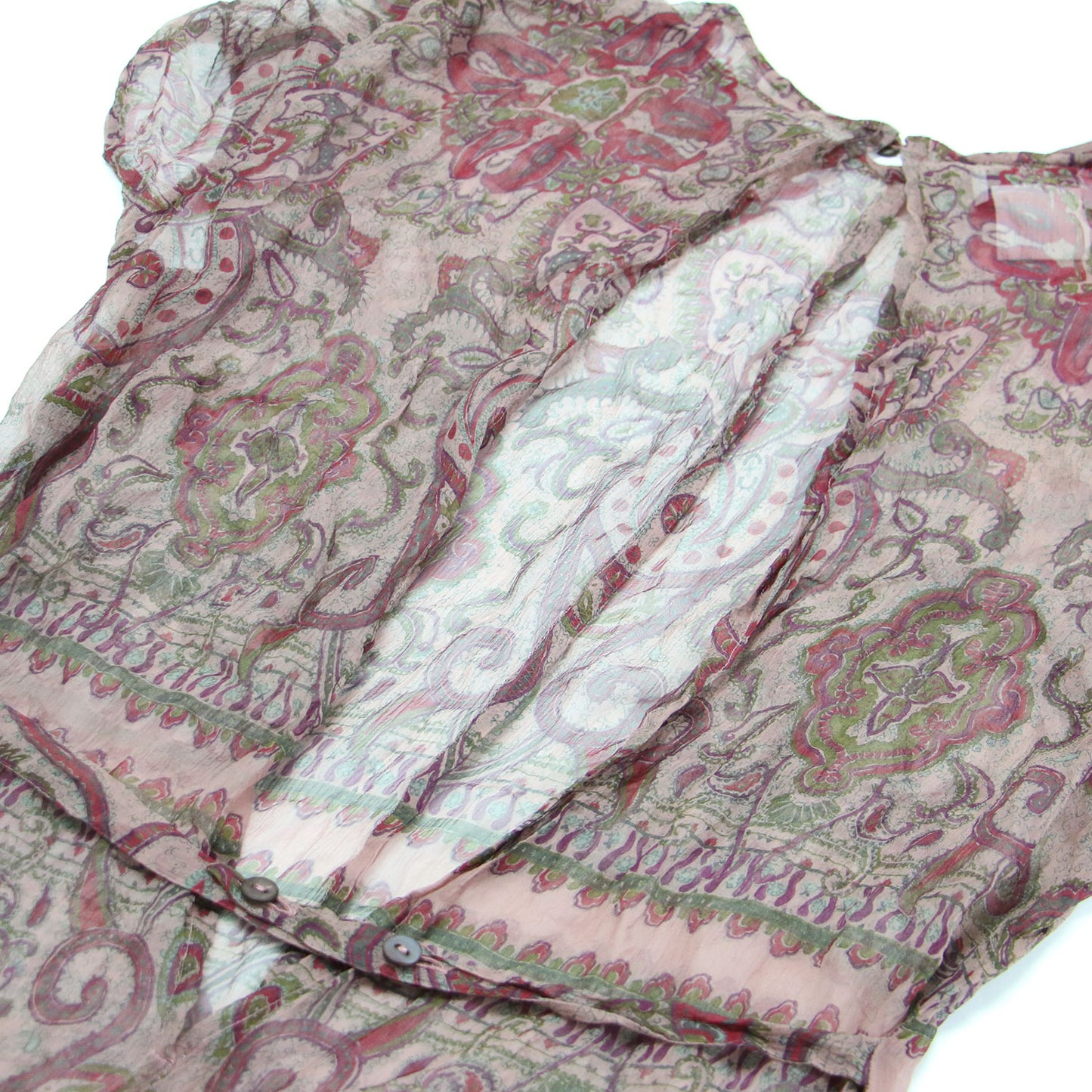 シルク 総柄 ワンピース / ドレス 半袖 クルーネック ミモレ丈 シアー ヴィンテージ