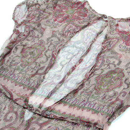 シルク 総柄 ワンピース / ドレス 半袖 クルーネック ミモレ丈 シアー ヴィンテージ