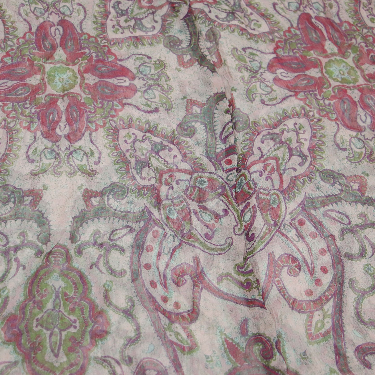 シルク 総柄 ワンピース / ドレス 半袖 クルーネック ミモレ丈 シアー ヴィンテージ