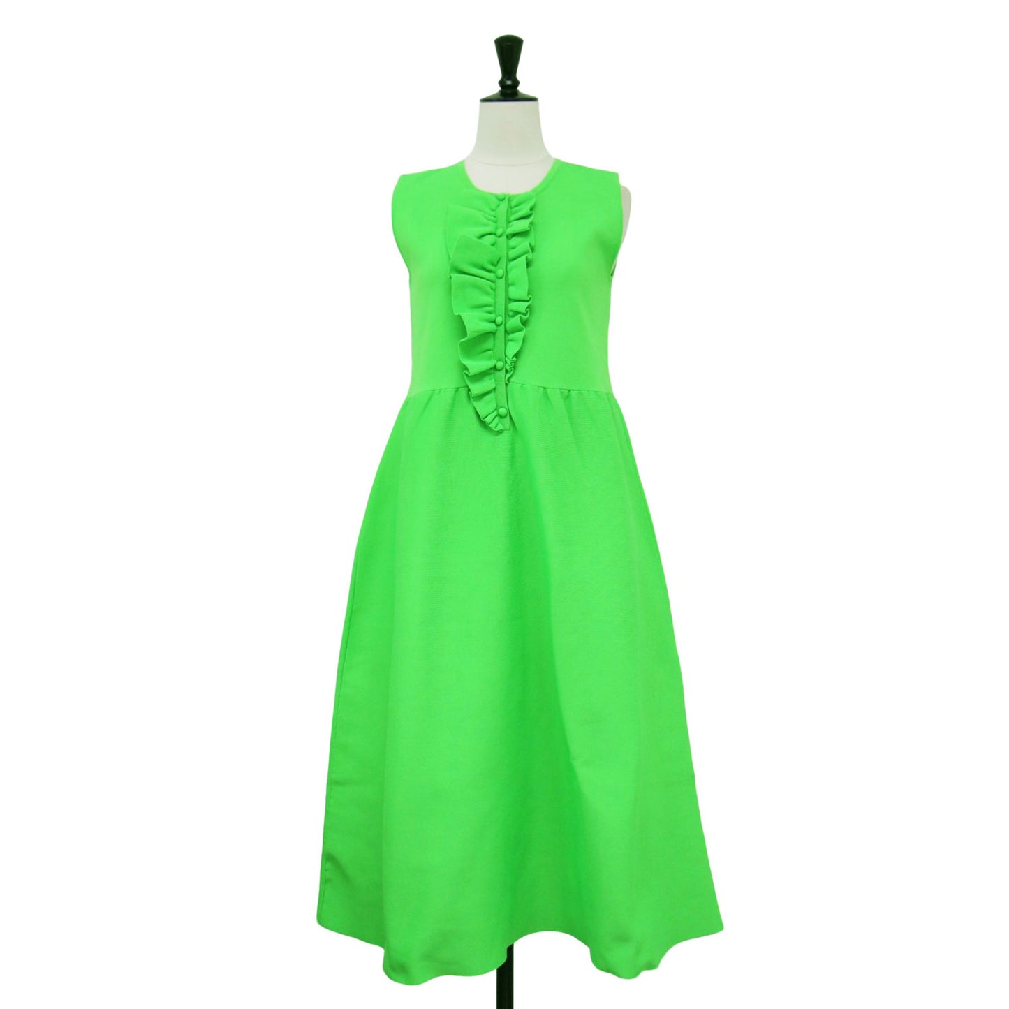 24春夏 センター フリル ノースリーブ ワンピース / ミディ丈 ニット ウエスト切替