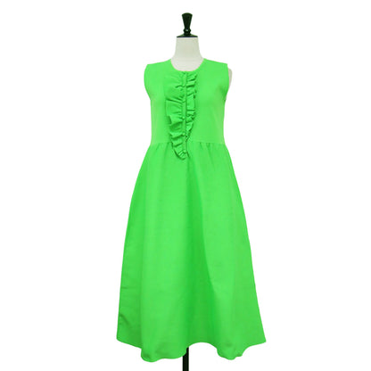 24春夏 センター フリル ノースリーブ ワンピース / ミディ丈 ニット ウエスト切替