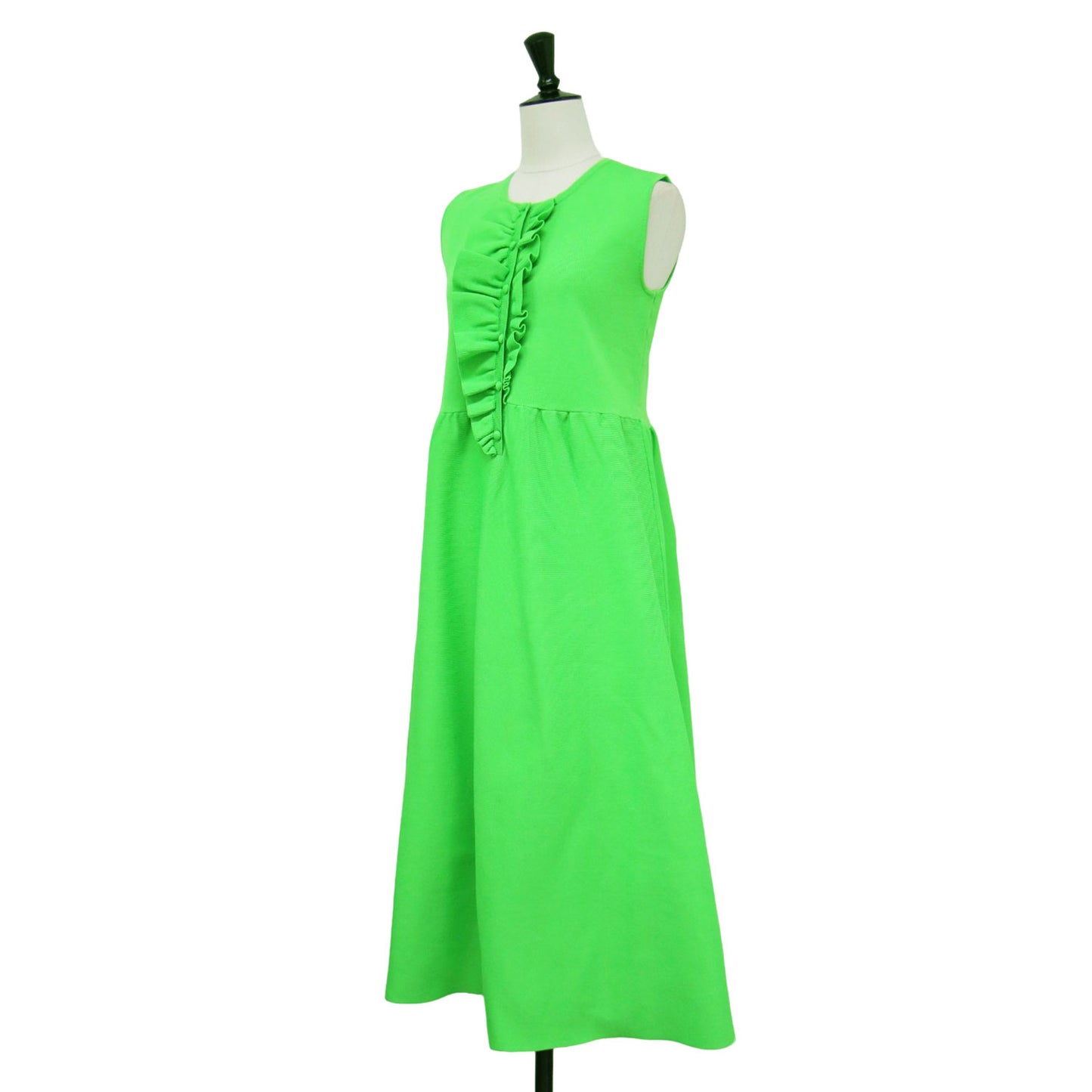 24春夏 センター フリル ノースリーブ ワンピース / ミディ丈 ニット ウエスト切替