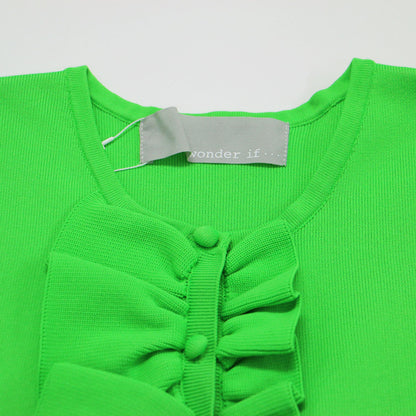 24春夏 センター フリル ノースリーブ ワンピース / ミディ丈 ニット ウエスト切替