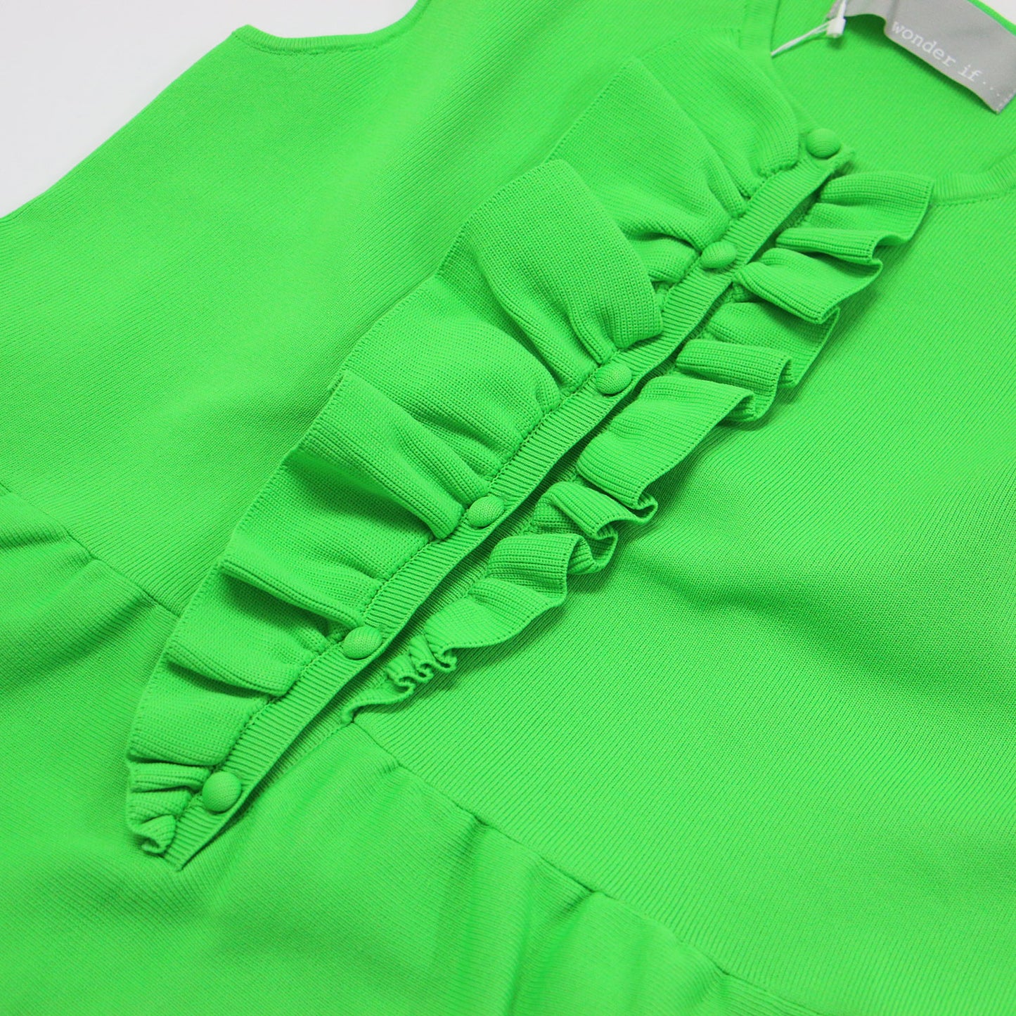 24春夏 センター フリル ノースリーブ ワンピース / ミディ丈 ニット ウエスト切替