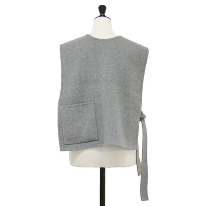 23秋冬 リバーシブル ショート ベスト / プルオーバー クルーネック Vネック チェック 2WAY ウール コットン