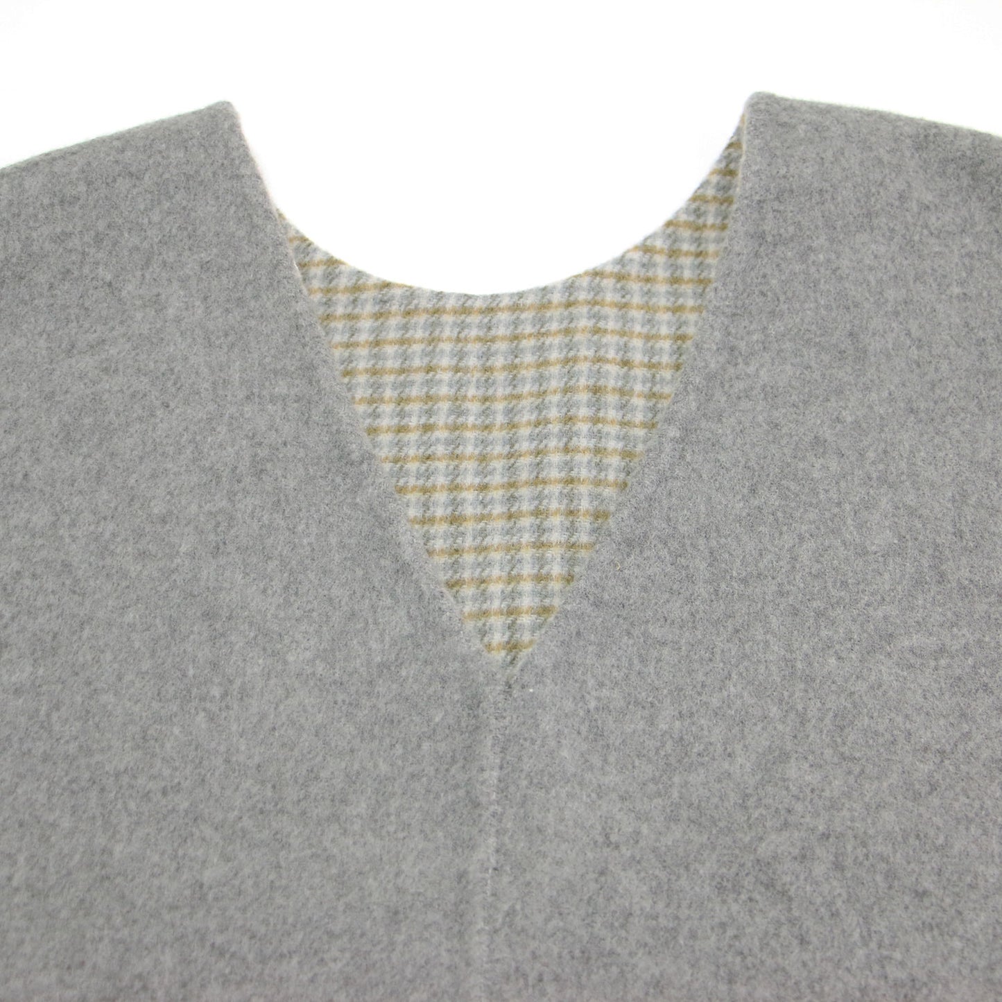 23秋冬 リバーシブル ショート ベスト / プルオーバー クルーネック Vネック チェック 2WAY ウール コットン