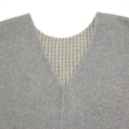 23秋冬 リバーシブル ショート ベスト / プルオーバー クルーネック Vネック チェック 2WAY ウール コットン