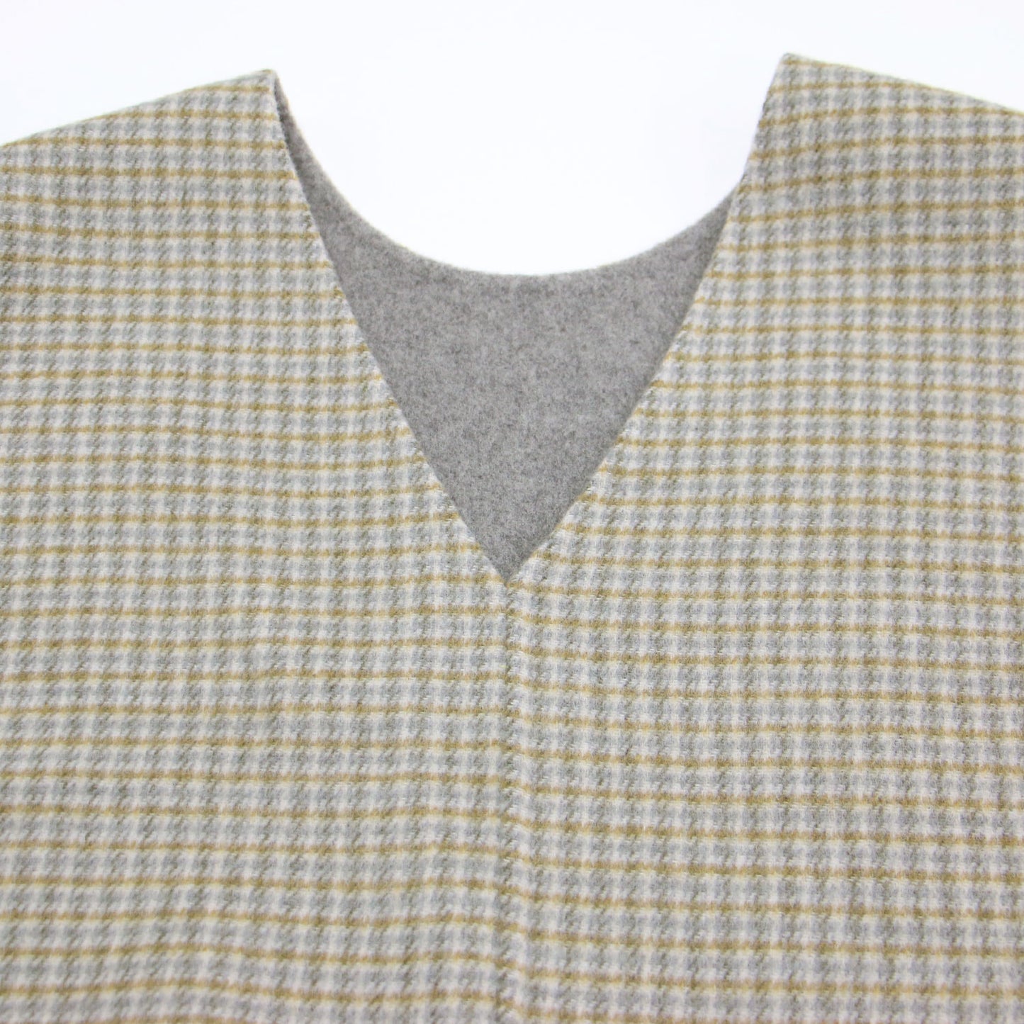 23秋冬 リバーシブル ショート ベスト / プルオーバー クルーネック Vネック チェック 2WAY ウール コットン