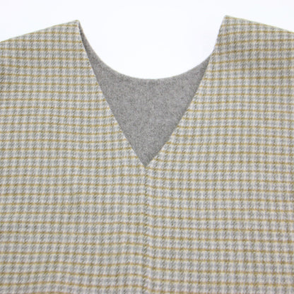 23秋冬 リバーシブル ショート ベスト / プルオーバー クルーネック Vネック チェック 2WAY ウール コットン