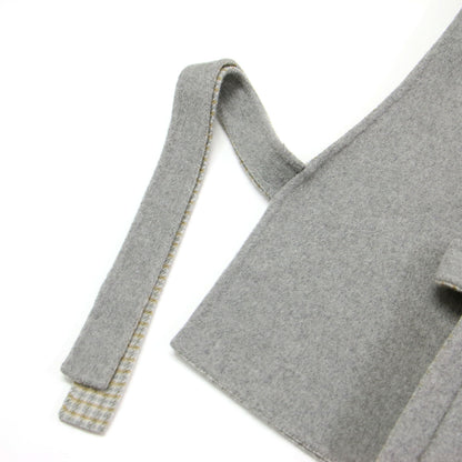 23秋冬 リバーシブル ショート ベスト / プルオーバー クルーネック Vネック チェック 2WAY ウール コットン