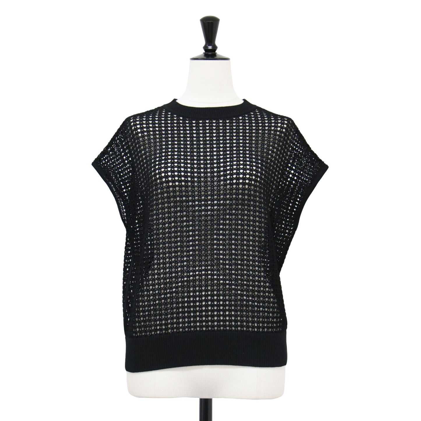 25春夏 透かし編み フレンチスリーブ ニット / Suffork Hella Sweater プルオーバー クルーネック アイレット柄 シアー