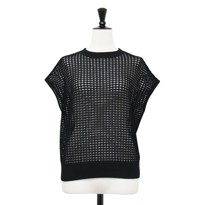 25春夏 透かし編み フレンチスリーブ ニット / Suffork Hella Sweater プルオーバー クルーネック アイレット柄 シアー