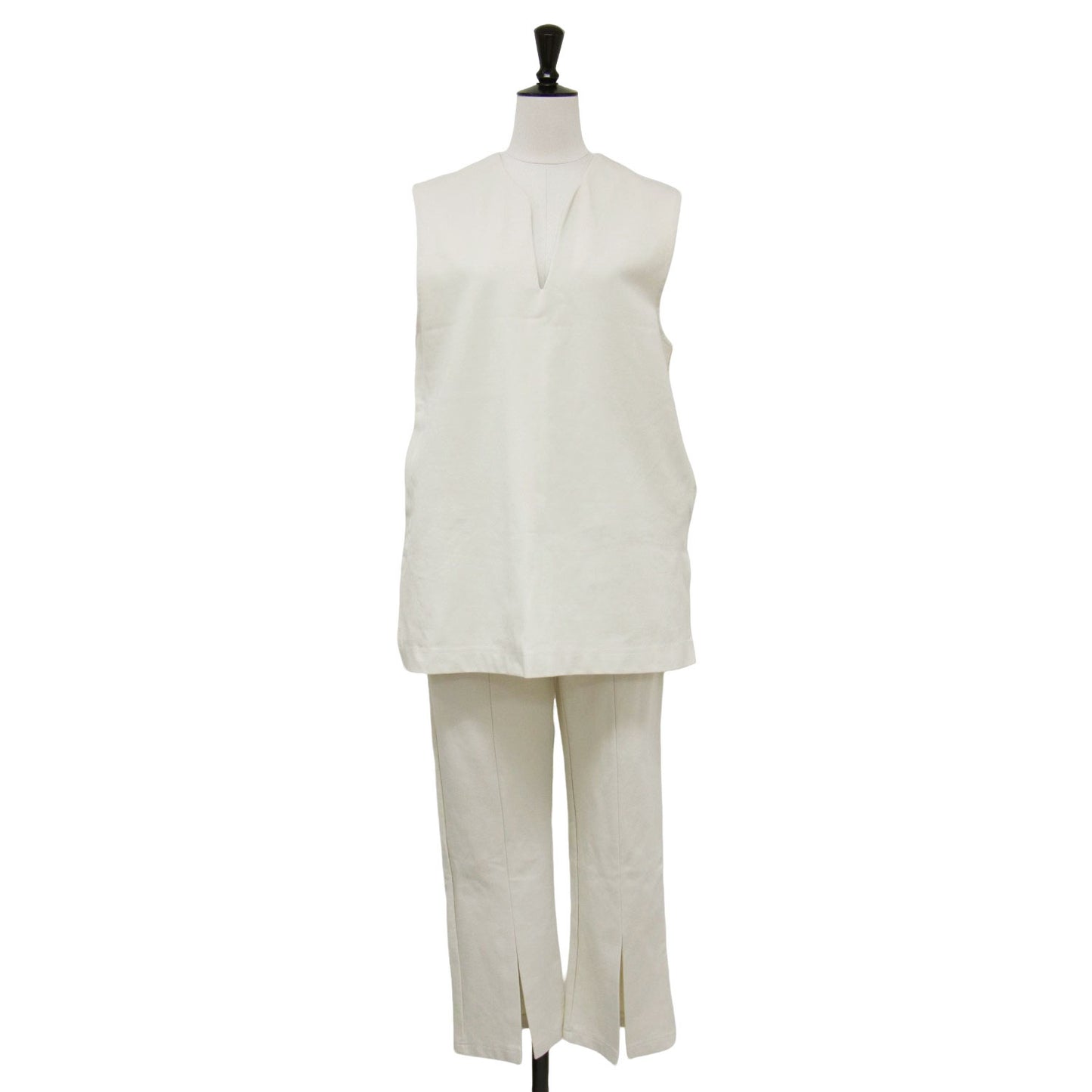 23春夏 カットベスト パンツ セットアップ / ノースリーブ ブラウス イージーパンツ ウエストゴム スリット センタープレス ストレッチ
