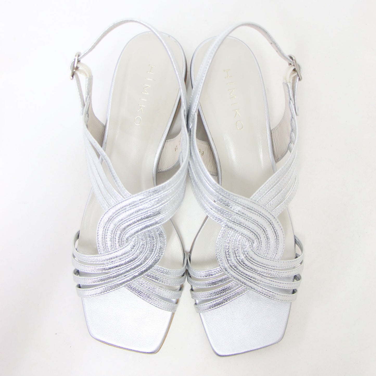 25春夏 クロス メッシュ ローヒール サンダル / スクエアトゥ メタリック ストラップ レザー