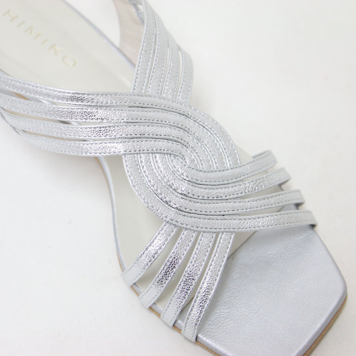 25春夏 クロス メッシュ ローヒール サンダル / スクエアトゥ メタリック ストラップ レザー