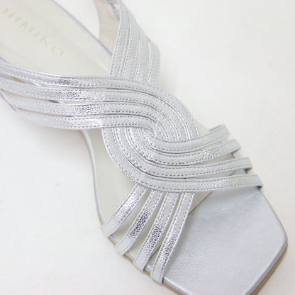 25春夏 クロス メッシュ ローヒール サンダル / スクエアトゥ メタリック ストラップ レザー