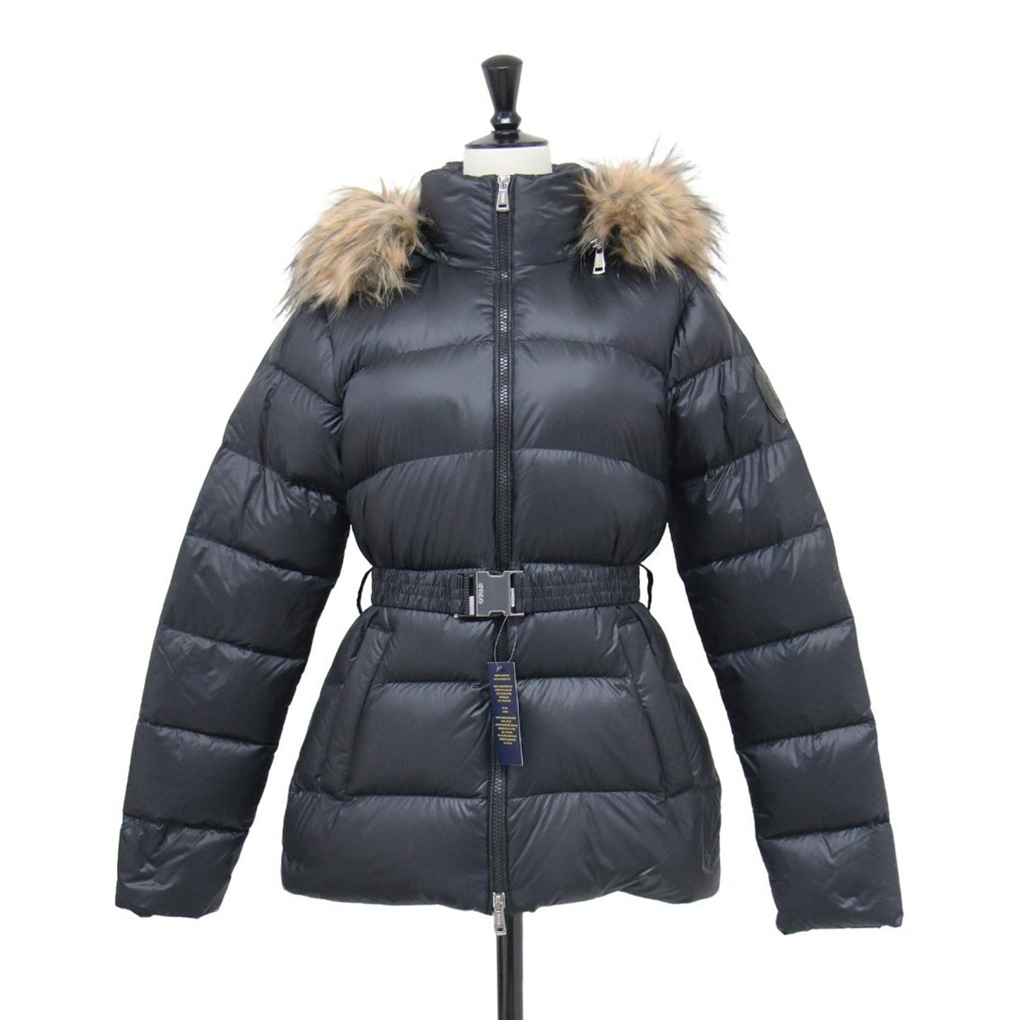 ウォーターリペラント ダウン ジャケット / コート ミドル丈 スタンドカラー フード ウエストベルト 付き フェイクファー ナイロン