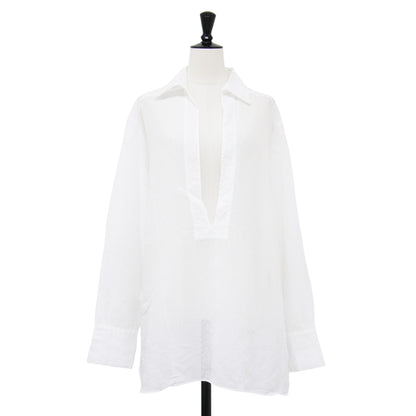 RIAM 25春夏 シャドウストライプ シャツ / ブラウス 長袖 Vネック 襟付き シアー コットン