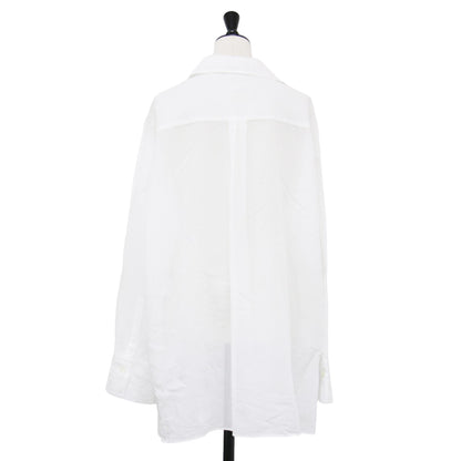 RIAM 25春夏 シャドウストライプ シャツ / ブラウス 長袖 Vネック 襟付き シアー コットン