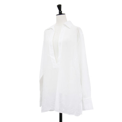 RIAM 25春夏 シャドウストライプ シャツ / ブラウス 長袖 Vネック 襟付き シアー コットン