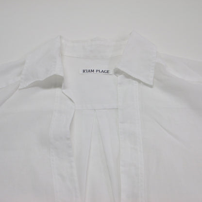 RIAM 25春夏 シャドウストライプ シャツ / ブラウス 長袖 Vネック 襟付き シアー コットン