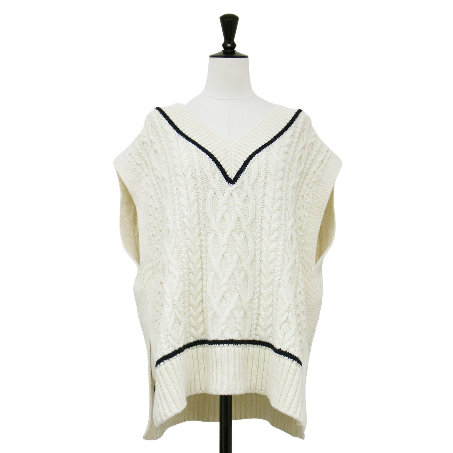 アラン Vネック ニット ベスト / プルオーバー オーバーサイズ ウール