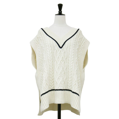 アラン Vネック ニット ベスト / プルオーバー オーバーサイズ ウール