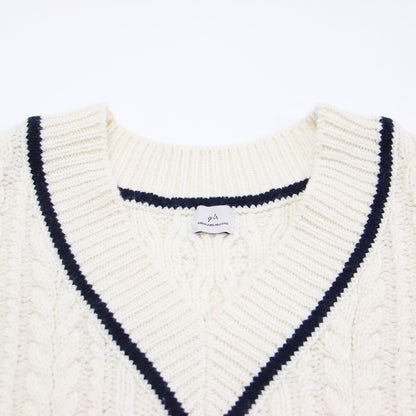 アラン Vネック ニット ベスト / プルオーバー オーバーサイズ ウール