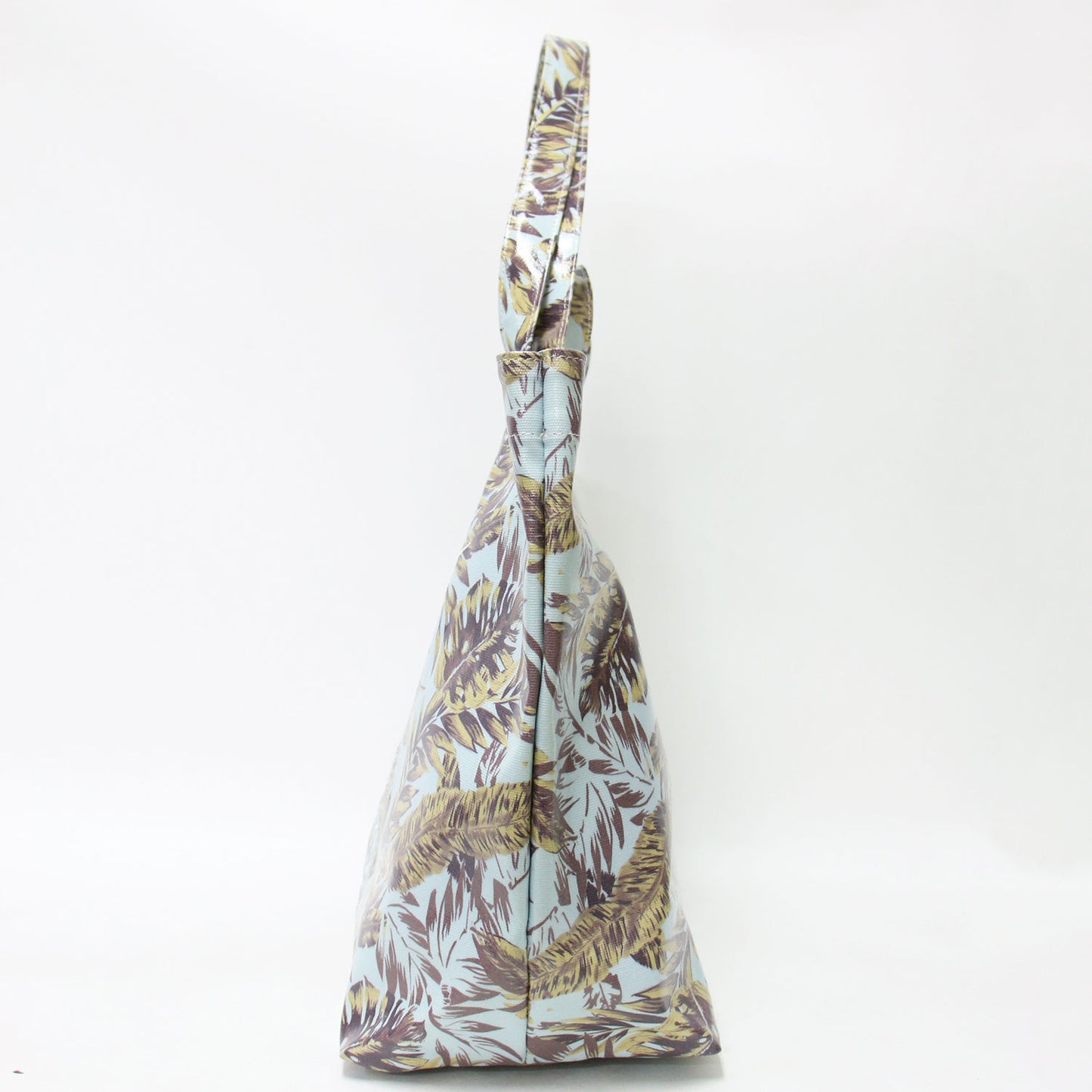 ラミネート 刺繍 2WAY トートバッグ / ショルダー 肩掛け リーフ柄 プリント コットン