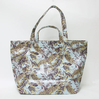 ラミネート 刺繍 2WAY トートバッグ / ショルダー 肩掛け リーフ柄 プリント コットン