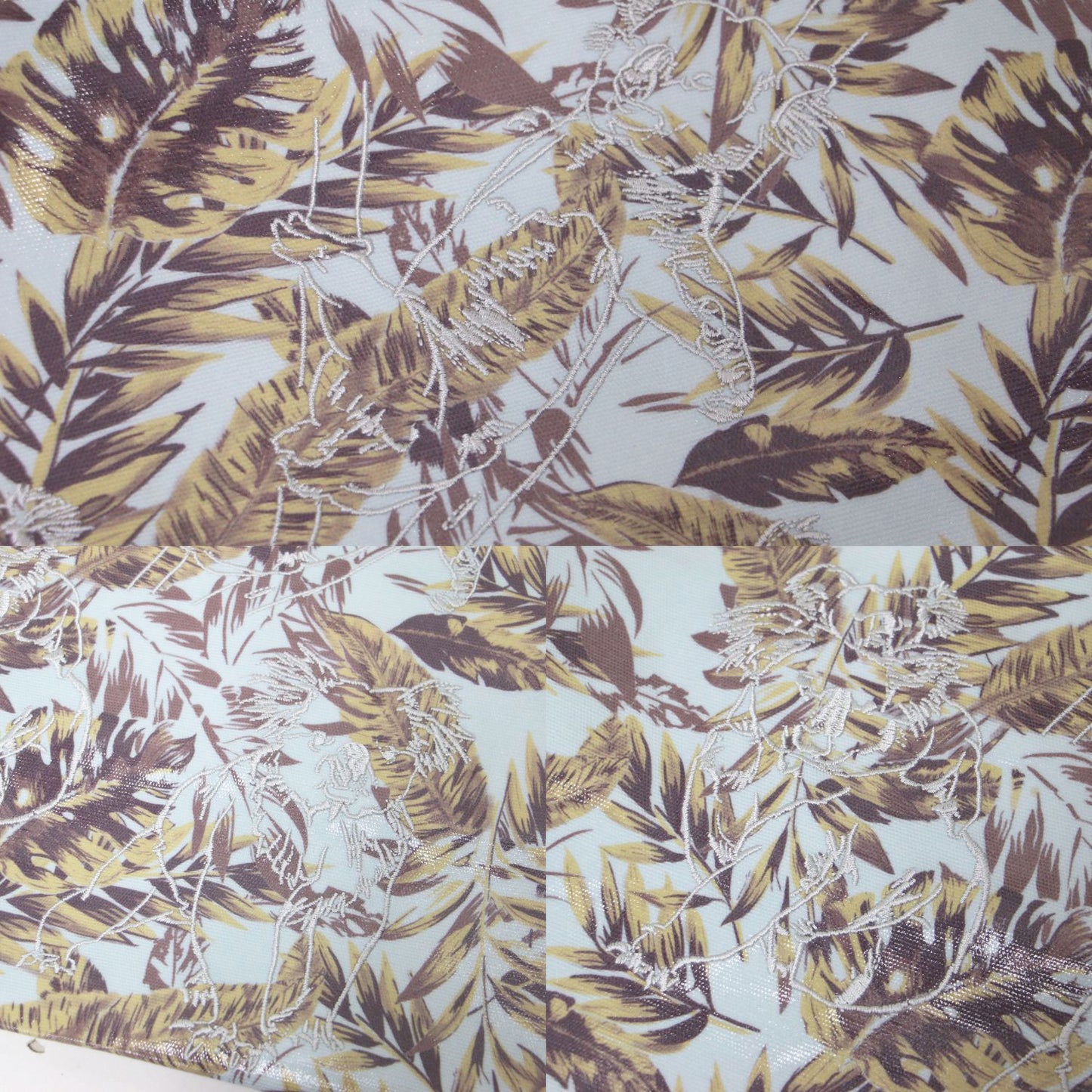 ラミネート 刺繍 2WAY トートバッグ / ショルダー 肩掛け リーフ柄 プリント コットン