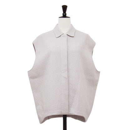 23秋冬 ミルドウール ニット ジレ / ベスト 襟付き オーバーサイズ ブークレ素材