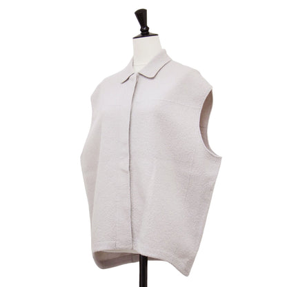 23秋冬 ミルドウール ニット ジレ / ベスト 襟付き オーバーサイズ ブークレ素材