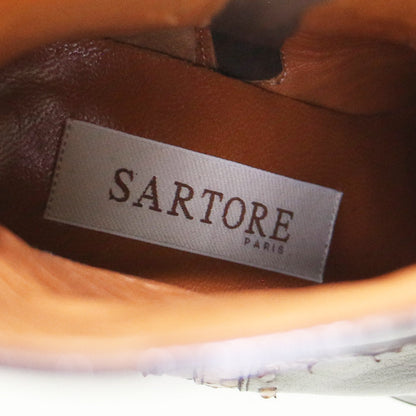 レザー ヒール ウエスタン ブーツ / ミドル丈 チャンキーヒール ポインテッドトゥ コンビ パイソン