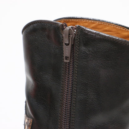 レザー ヒール ウエスタン ブーツ / ミドル丈 チャンキーヒール ポインテッドトゥ コンビ パイソン