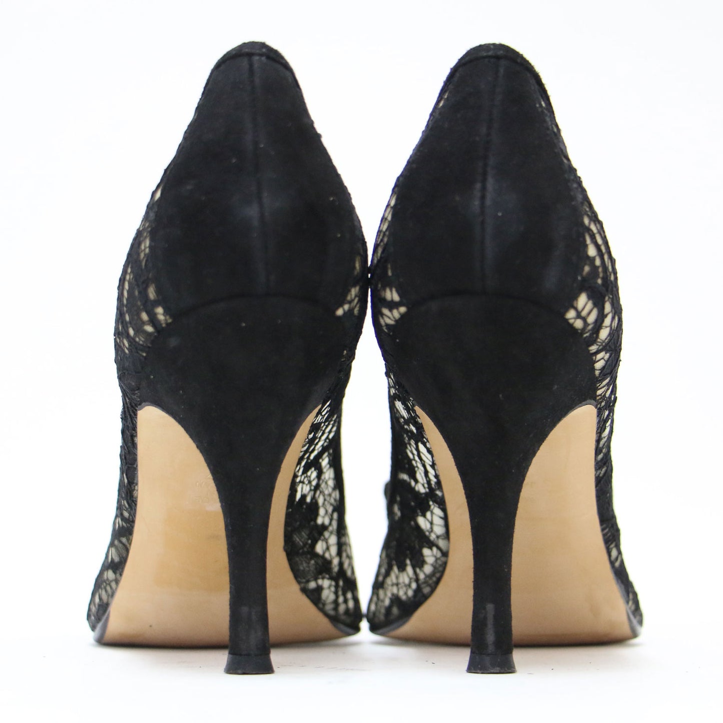 レース リボン パンプス / オープントゥ ハイヒール シアー スエード