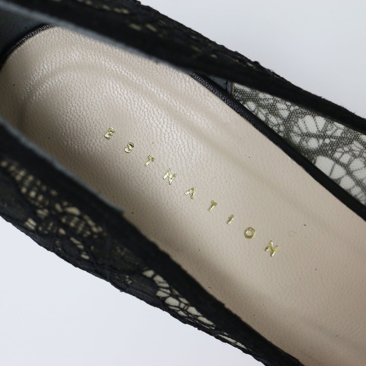 レース リボン パンプス / オープントゥ ハイヒール シアー スエード