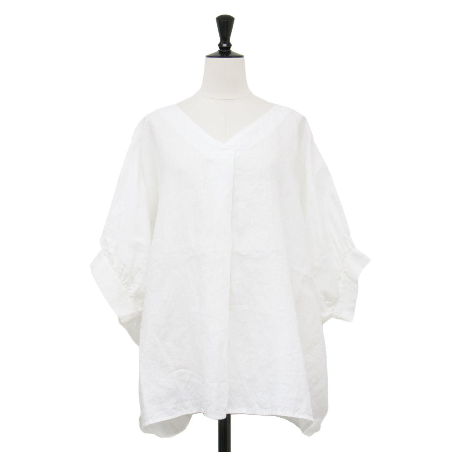 25春夏 リネン ギャザースリーブ Vネック ブラウス / シャツ プルオーバー 半袖 ワイド ドルマンスリーブ