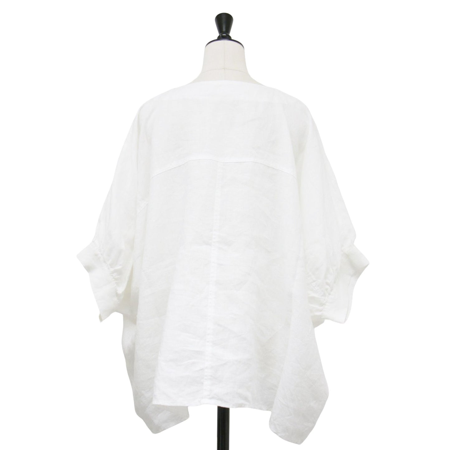 25春夏 リネン ギャザースリーブ Vネック ブラウス / シャツ プルオーバー 半袖 ワイド ドルマンスリーブ