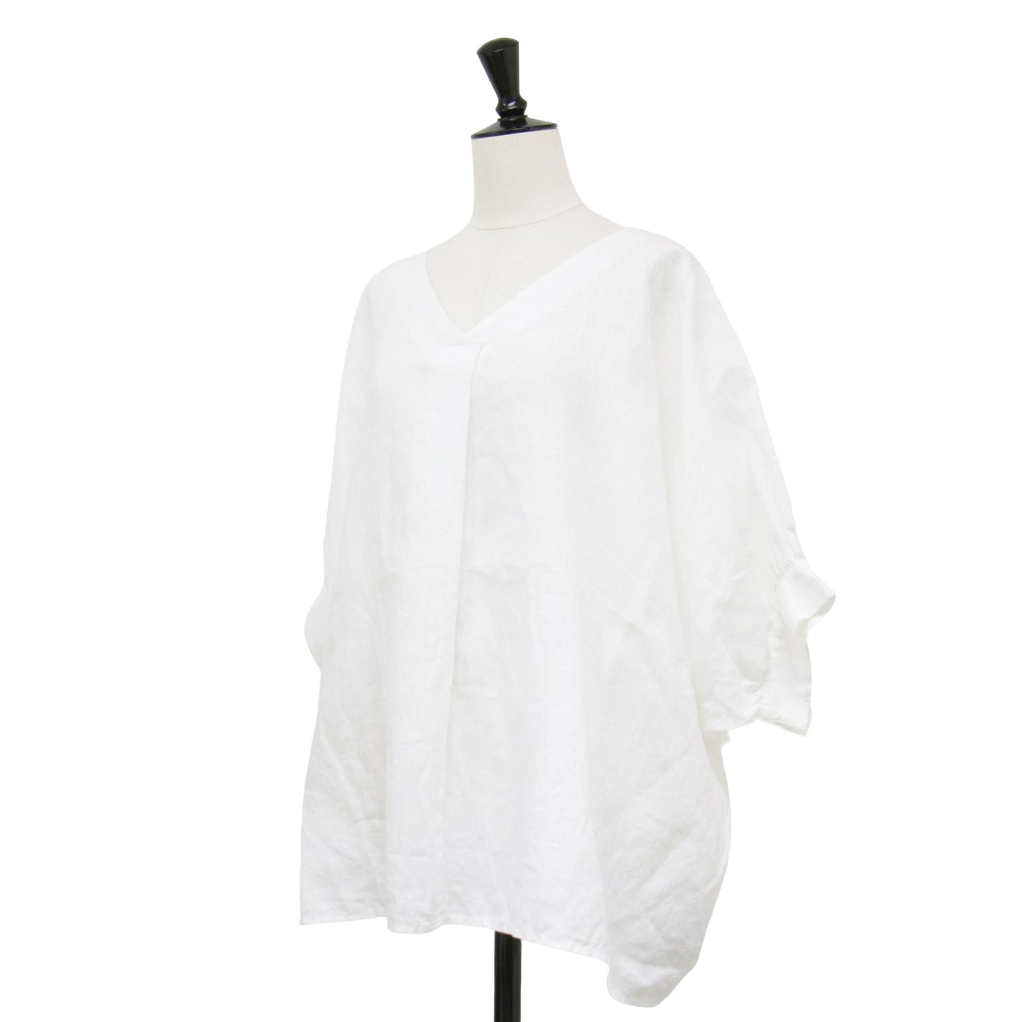 25春夏 リネン ギャザースリーブ Vネック ブラウス / シャツ プルオーバー 半袖 ワイド ドルマンスリーブ