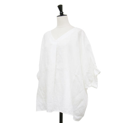 25春夏 リネン ギャザースリーブ Vネック ブラウス / シャツ プルオーバー 半袖 ワイド ドルマンスリーブ