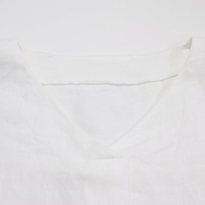 25春夏 リネン ギャザースリーブ Vネック ブラウス / シャツ プルオーバー 半袖 ワイド ドルマンスリーブ